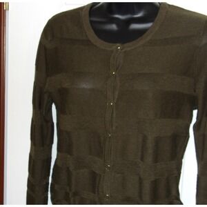 New York & Company Cardigan Olive‎ Green Button Front Long Sleeve Knit Top S
